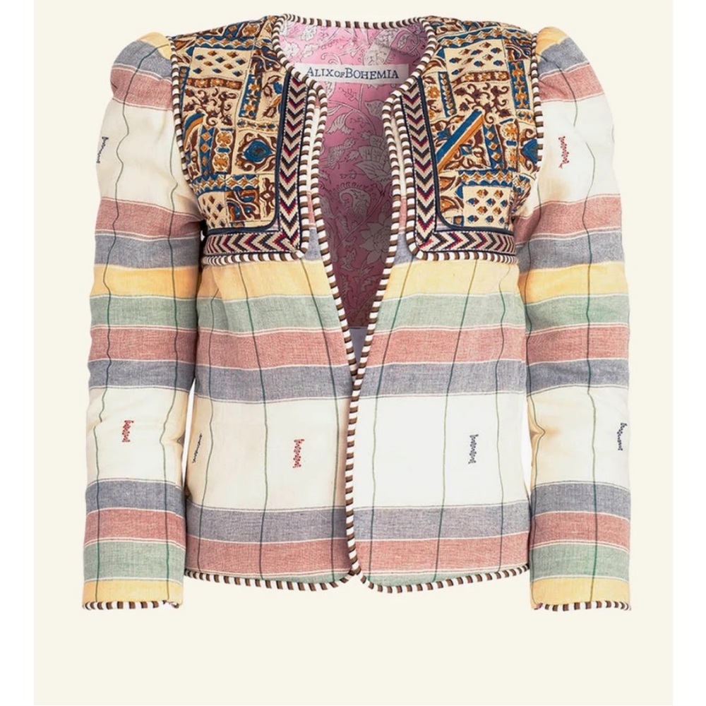 Alix of Bohemia Multicolor Striped Embroidered Blazer